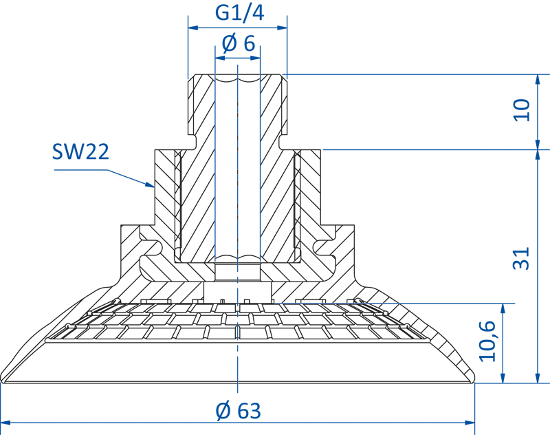 Размер плоской вакуумной присоски FIPA серии SM-G 103.060.146.1